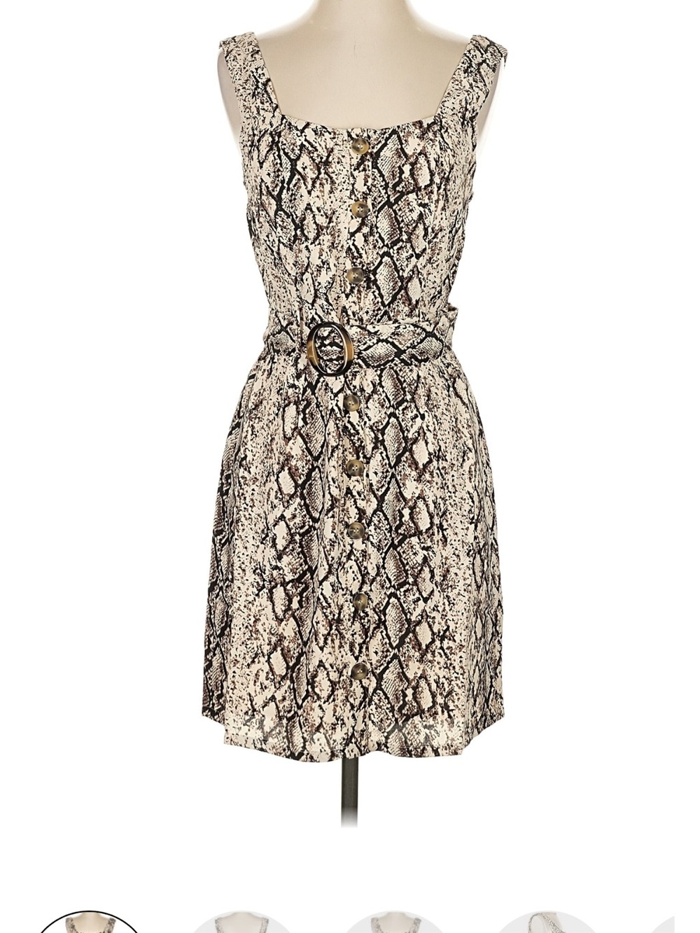 Sugarlips Snake-Print Belted Mini Dress in Cream & Brown